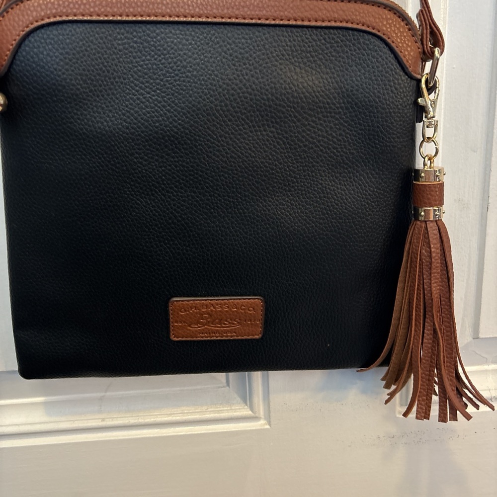 Chic Black and Brown Crossbody Bag with Tassel